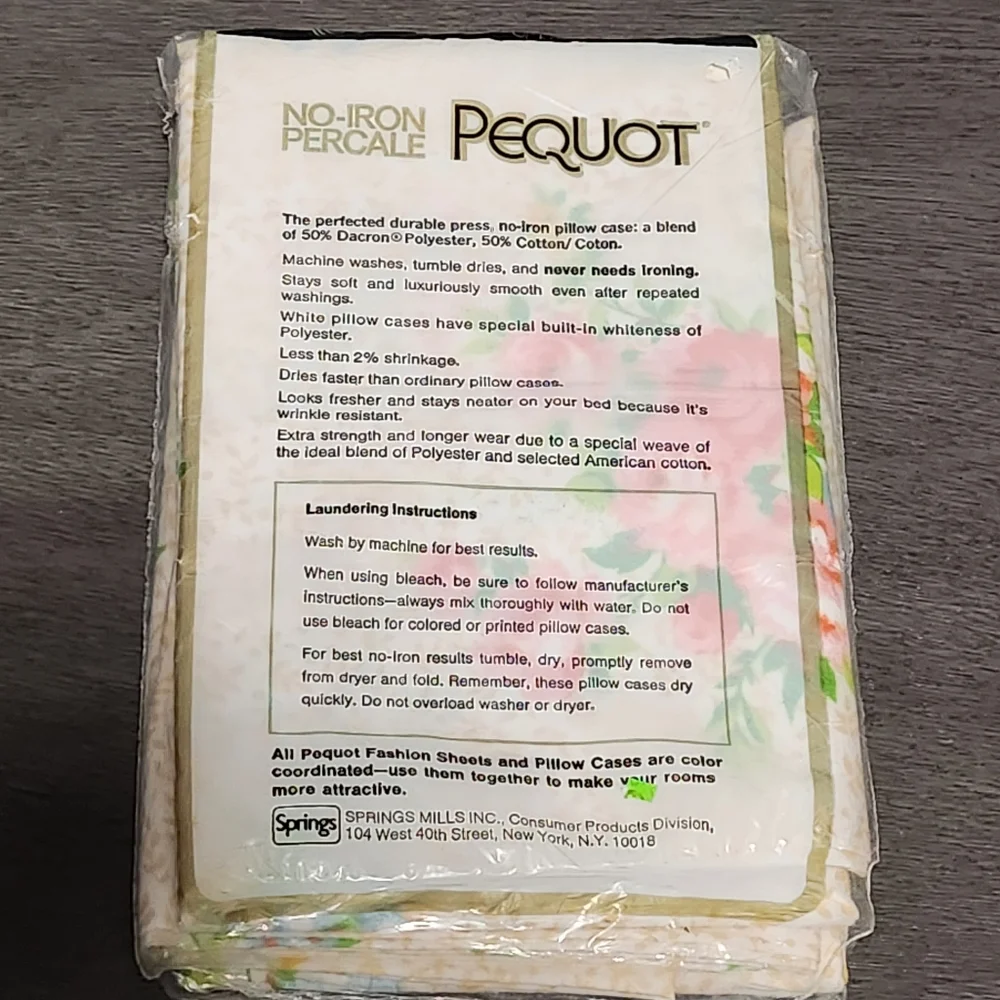 PEQUOT Vintage Pillowcases Standard 20x26 Floral Cottagecore Old New Deadstock